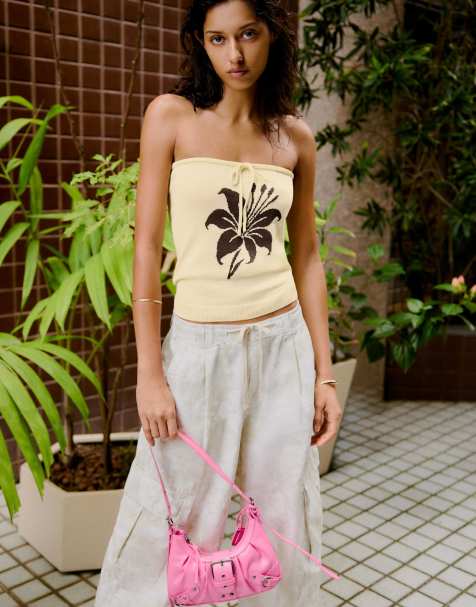 Bershka – Gul bandeau-topp med tryck - view 1