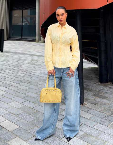 Bershka - Gul figursyet skjorte med indsnit - view 1