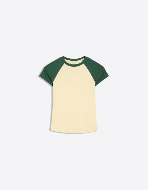 Bershka - Gul figursyet T-shirt med raglanærmer, 5 af 5