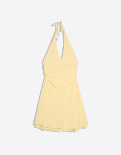 Bershka - Gul halterneck-minikjole med print, 4 af 4