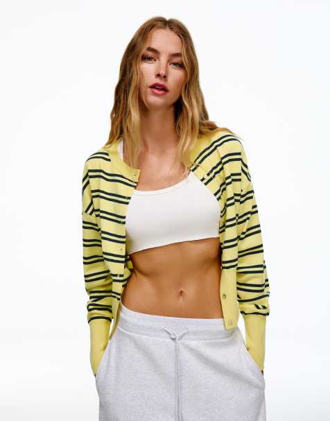 Bershka – Gul kofta med rund halsringning och knäppning - view 1