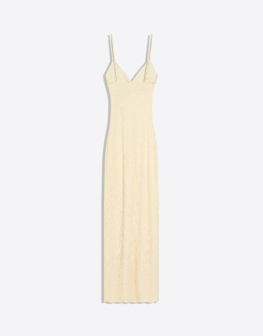 Bershka - Gul midikjole i blondestof med stropper, 6 af 6