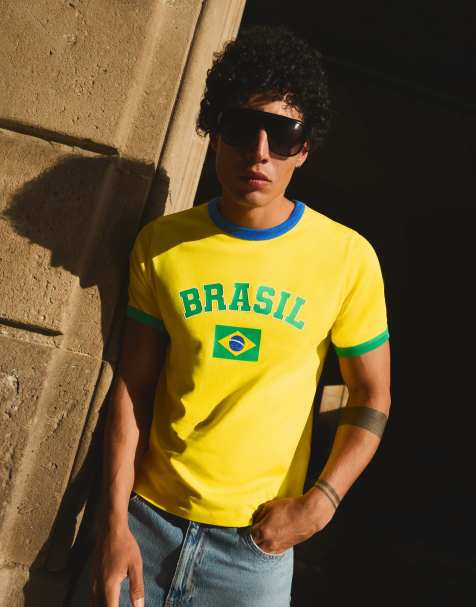 Bershka - Gul T-shirt med 'Brazil'-print i slim fit - view 1