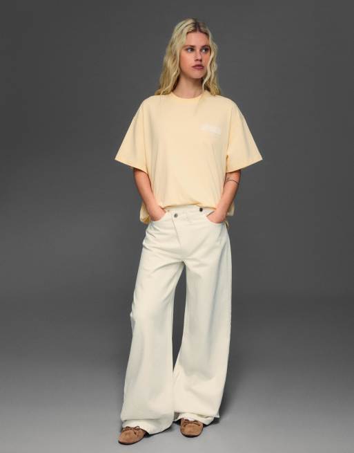 Bershka – Gul t-shirt med tryck och korta ärmar, 2 av 4