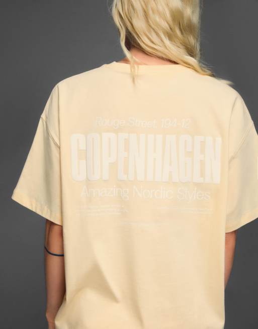 Bershka – Gul t-shirt med tryck och korta ärmar, 3 av 4