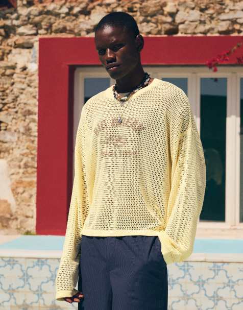 Bershka – Gul tröja i mesh med tryck - view 1