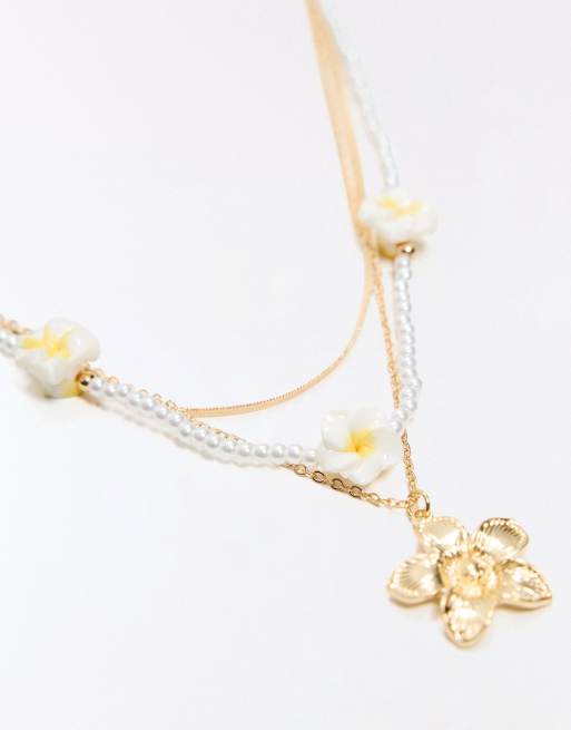 Bershka – Guldfärgade halsband med blommor i flerpack, 2 av 3