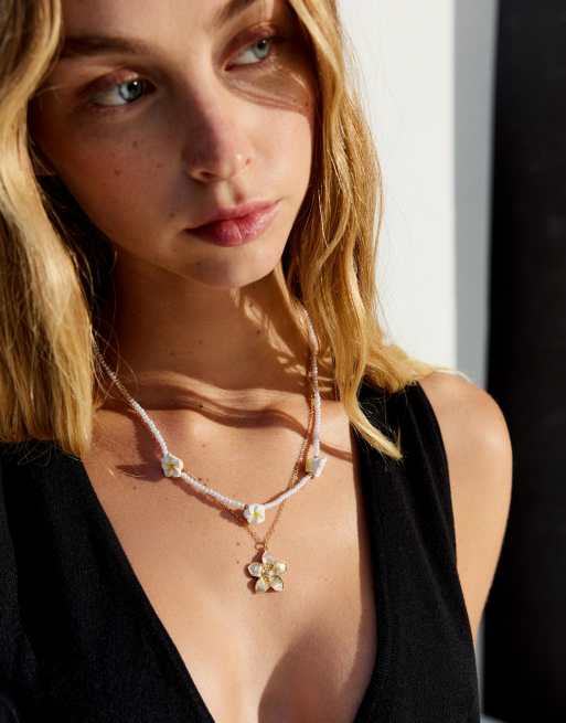 Bershka – Guldfärgade halsband med blommor i flerpack, 3 av 3