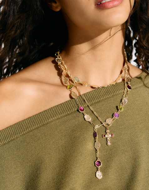 Bershka – Guldfärgade halsband med strass, 3-pack - view 1