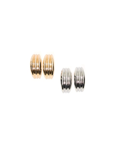Bershka – Guldfärgade, präglade creoler, 2-pack - view 1
