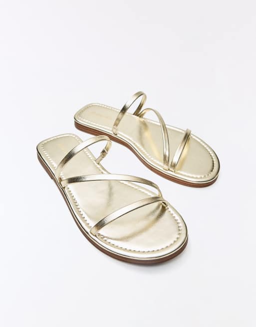 Bershka - Guldfarvede flade slidersandaler med flere remme, 3 af 4
