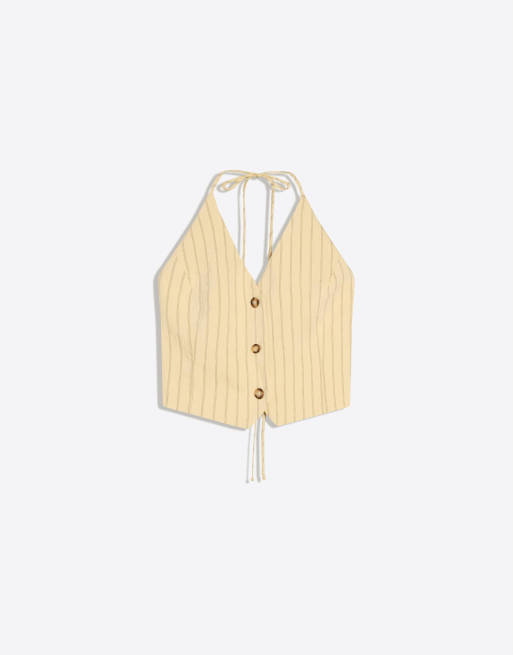 Bershka – Gulrandig väst med halterneck, 4 av 4