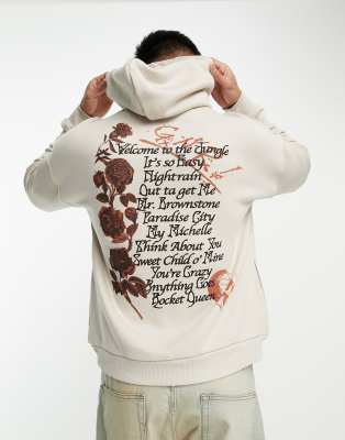 BERSHKA GUNS N ROSES PRINTED HOODIE IN STONE-NEUTRAL