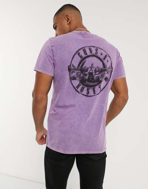 Bershka Guns N Roses T Shirt In Washed Purple Asos