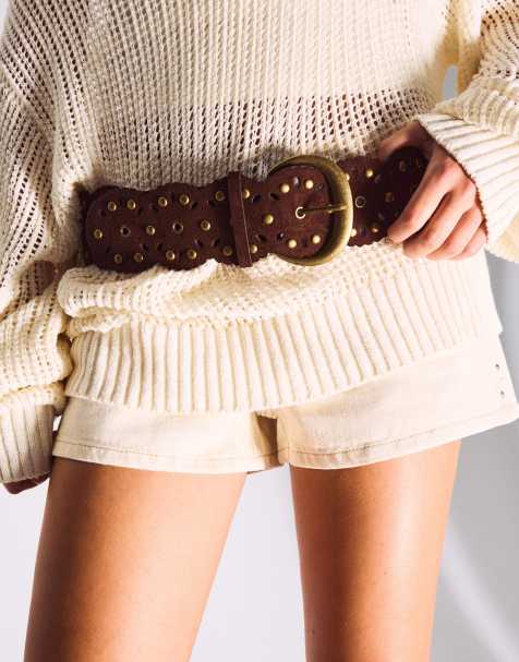 Bershka – Gürtel in Braun mit Lochmuster - view 1