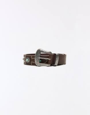 Bershka - Gürtel in Braun mit Strassbesatz-Brown