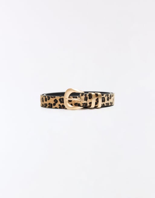 Bershka Gürtel mit Animal-Print und Schnalle in Braun, 4 von 5