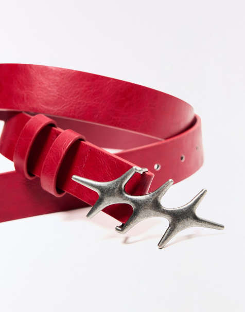 Bershka Gürtel mit Sternschnalle in Rot - view 1