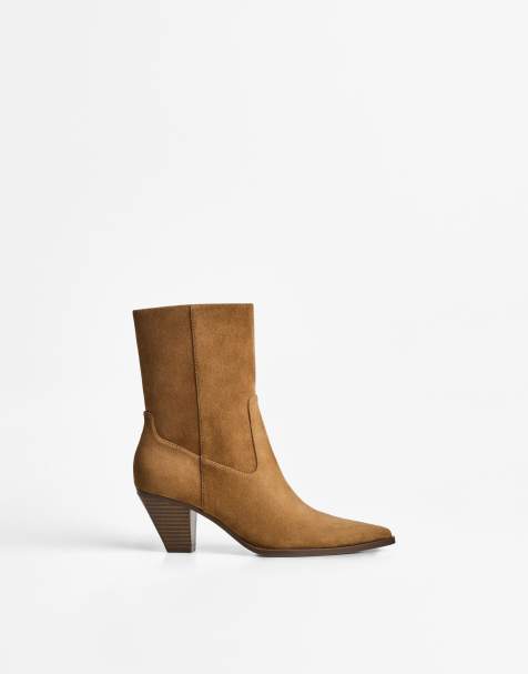 Bershka - Gyldenbrune ankelstøvler med høje hæle i cowboy-stil - view 1