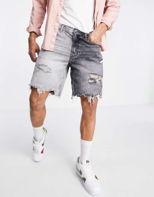 Half white sale half denim shorts