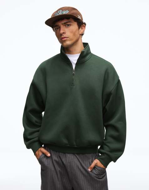 Bershka Half-zip jumper in green - view 1