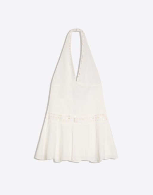 Bershka Halter dress with buttons in white | ASOS