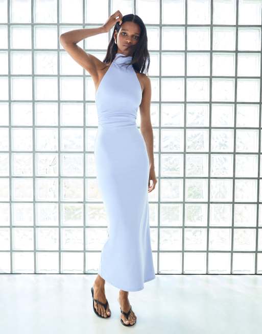 Bershka Halter maxi dress in light blue, 2 of 5