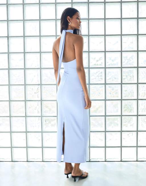 Bershka Halter maxi dress in light blue, 3 of 5
