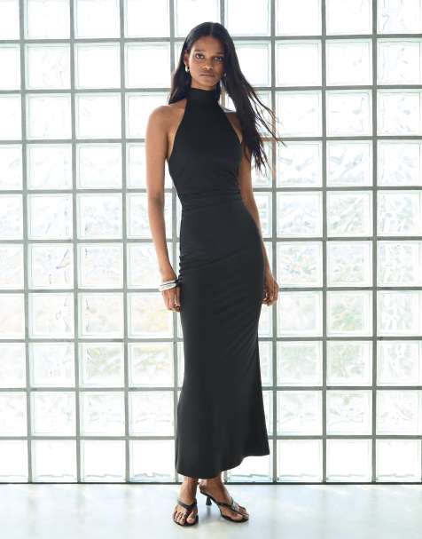 Bershka Halter midi dress in black - view 1