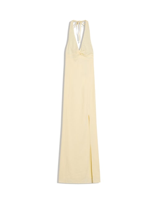 Bershka Halter midi dress with linen in yellow, 5 of 6