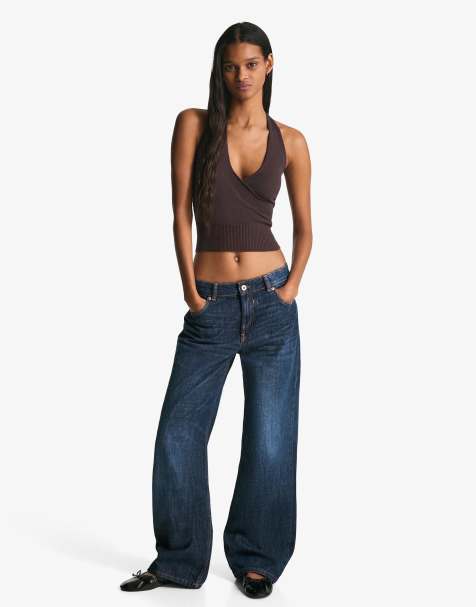 Bershka Halter neck crossover top in brown - view 1