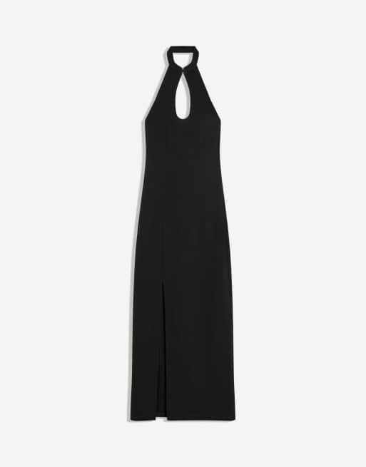 Bershka Halter neck midi dress in black, 5 of 5