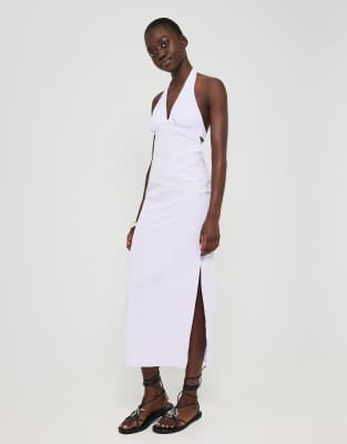 Bershka halter neck midi dress in lilac-Purple