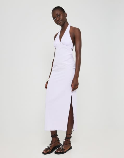 Bershka halter neck midi dress in lilac - view 1