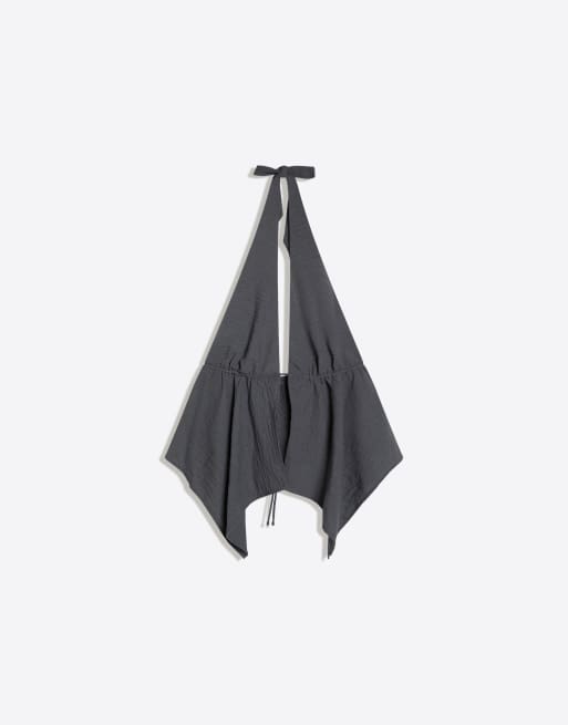 Bershka Halter neck tie top in grey&black, 5 of 6