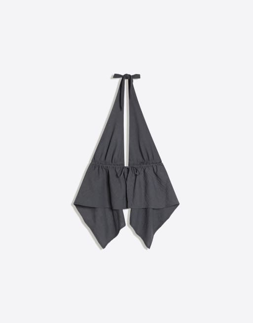Bershka Halter neck tie top in grey&black, 6 of 6