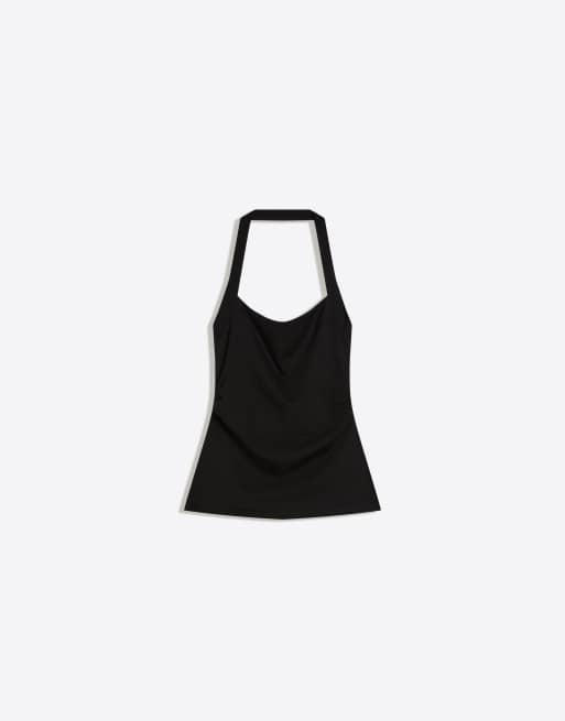 Bershka Halter neck top in black, 4 of 4