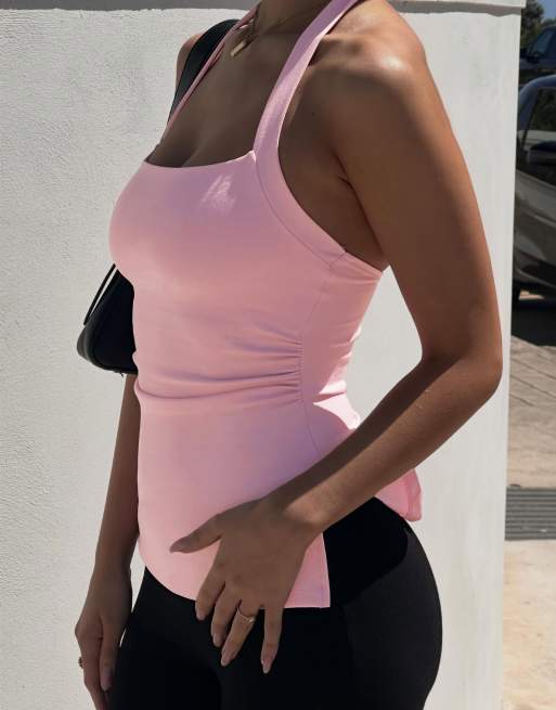 Bershka Halter neck top in pink, 3 of 4