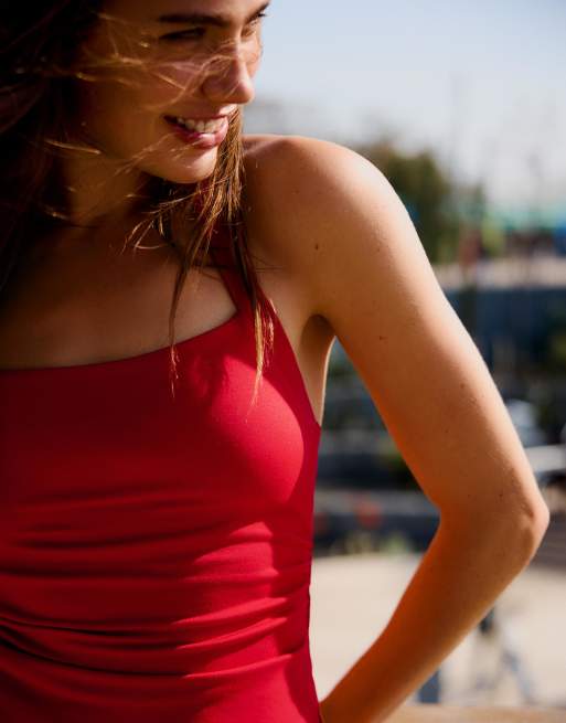 Bershka Halter neck top in red, 3 of 4