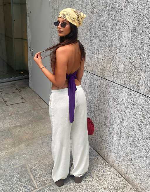 Bershka Halter neck top with back knot in purple, 3 of 5