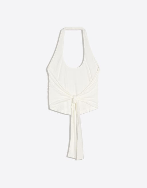 Bershka Halter neck top with back knot in white, 6 of 6