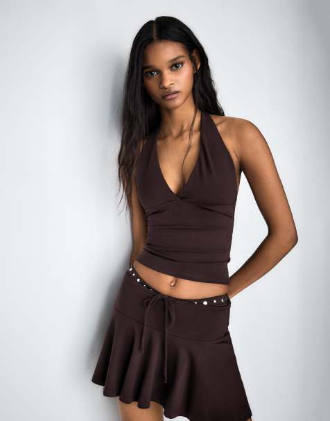 Bershka Halter top in brown - view 1