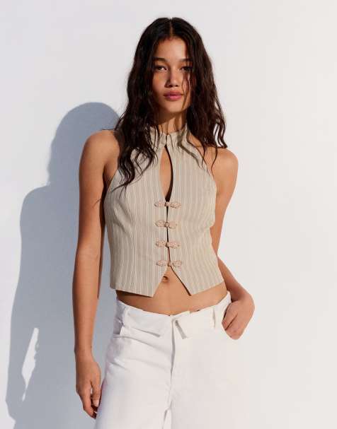 Bershka Halter waistcoat with clasps in beige - view 1