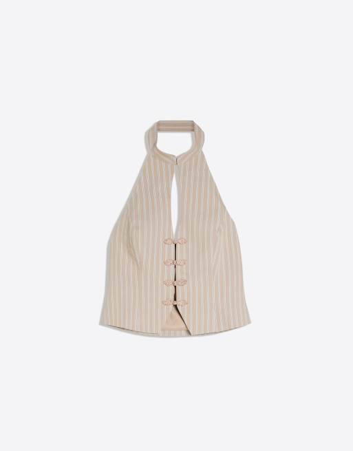 Bershka Halter waistcoat with clasps in beige, 5 of 5