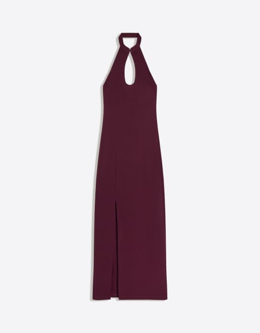 Bershka halternek midi jurk in bordeauxrood, 5 van 5