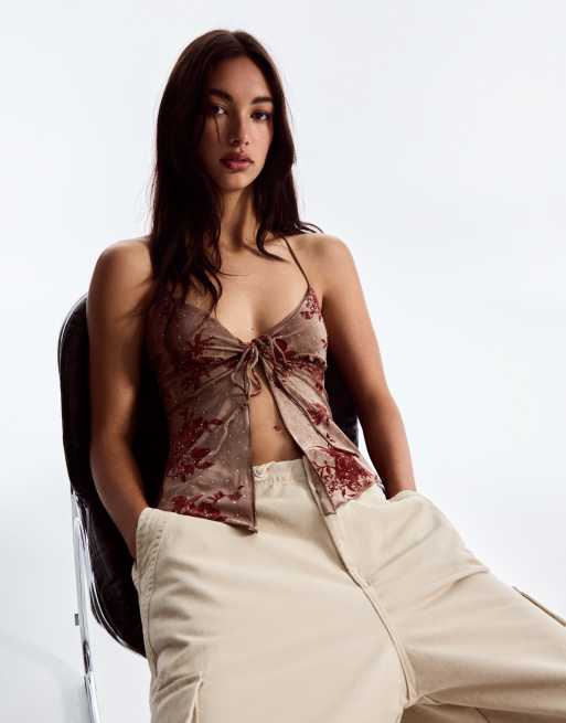 Bershka haltertop med print i brun, 2 af 5