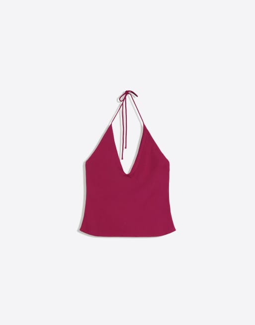 Bershka - Haltertop met print in bordeauxrood, 4 van 4