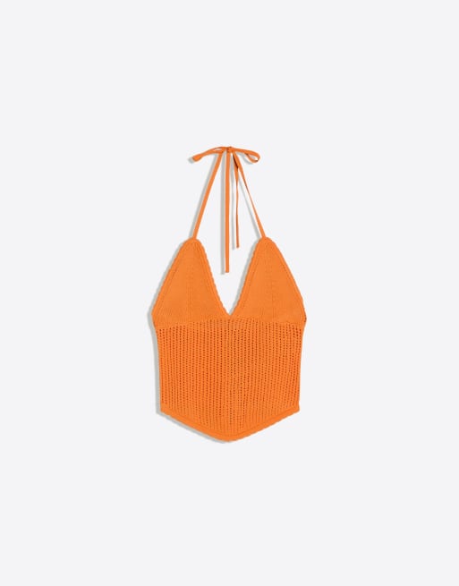 Bershka - Haltertop met uitsnijding in oranje, 5 van 5
