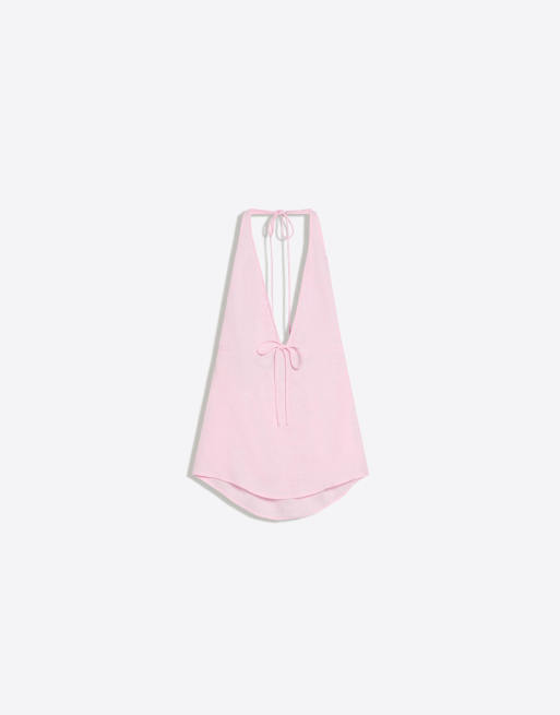Bershka - Haltertop van linnenmix met strik in roze, 5 van 6