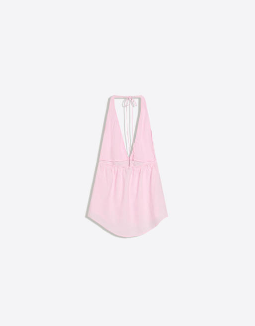 Bershka - Haltertop van linnenmix met strik in roze, 6 van 6